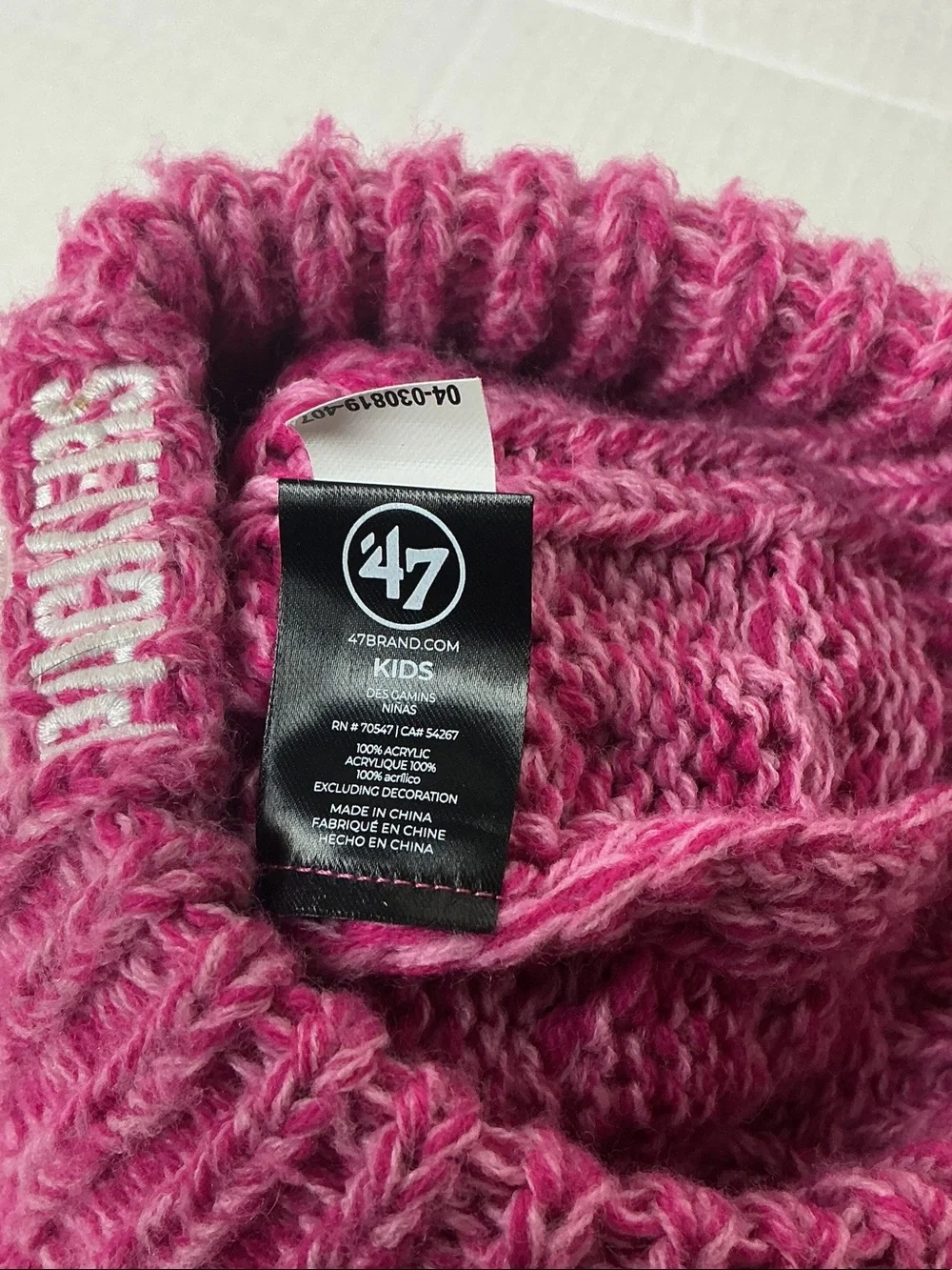 47 Kids Pink Knit Beanie with Faux Fur Pom